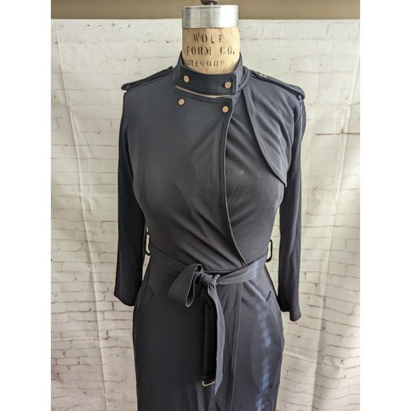 Ann Taylor Womens Dress Size 0 XS Trench Military Inspired Faux Wrap Black Navy - Picture 5 of 13